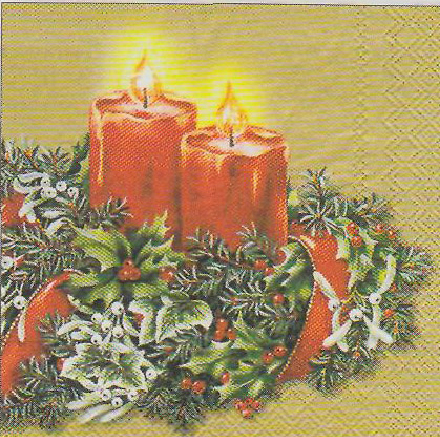 Новогодние салфетки для декупажа Рождественские свечи, золотой фон